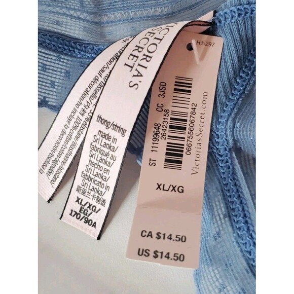 NEW True Vintage 90s Victoria Secret Blue Low Rise Sz XL Thong Sexy Sheer Trim - Picture 4 of 6